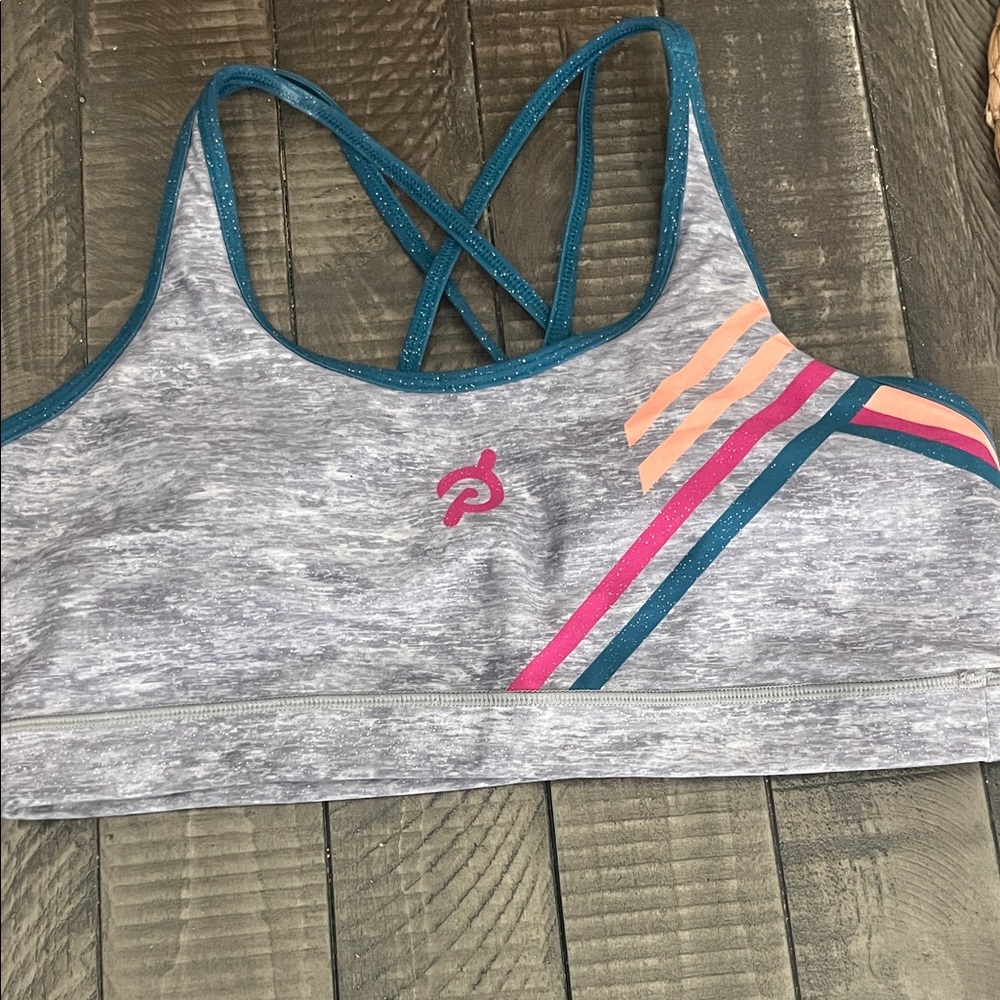 Peloton Heather Gray Sports Bra with Colorful Accents